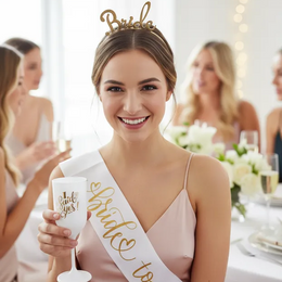 Kit Novia Bride para Despedida de Soltera | Vincha + Copa + Banda