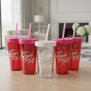 Vasos Souvenir Despedida de Soltera | Tapa a Rosca + Sorbete – Cristal y Fucsia